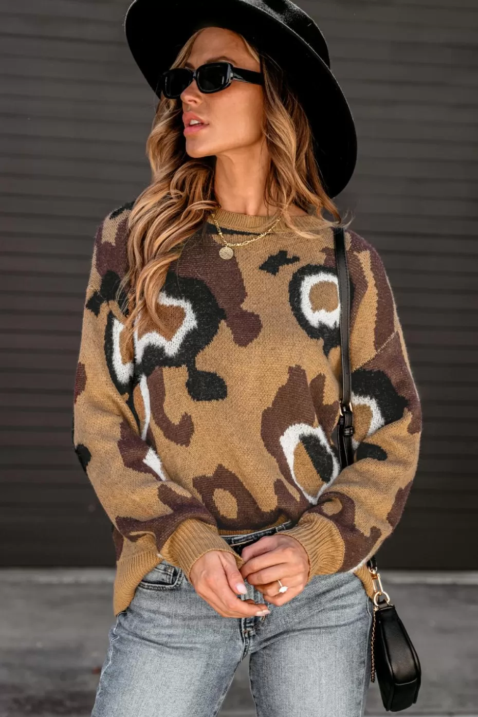 Discount Cupshe Abstract Leopard Print Sweater Brown