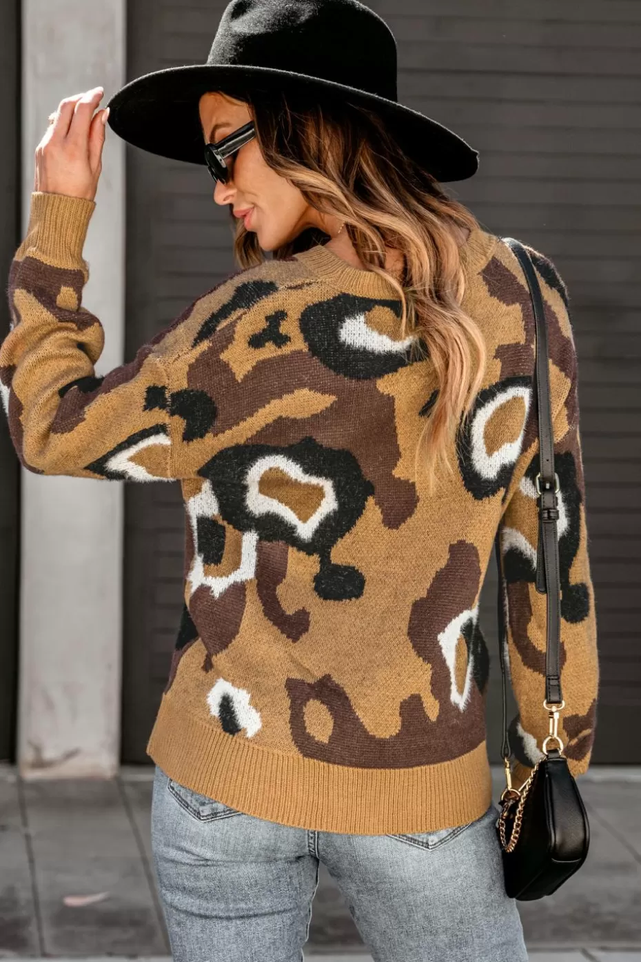 Discount Cupshe Abstract Leopard Print Sweater Brown