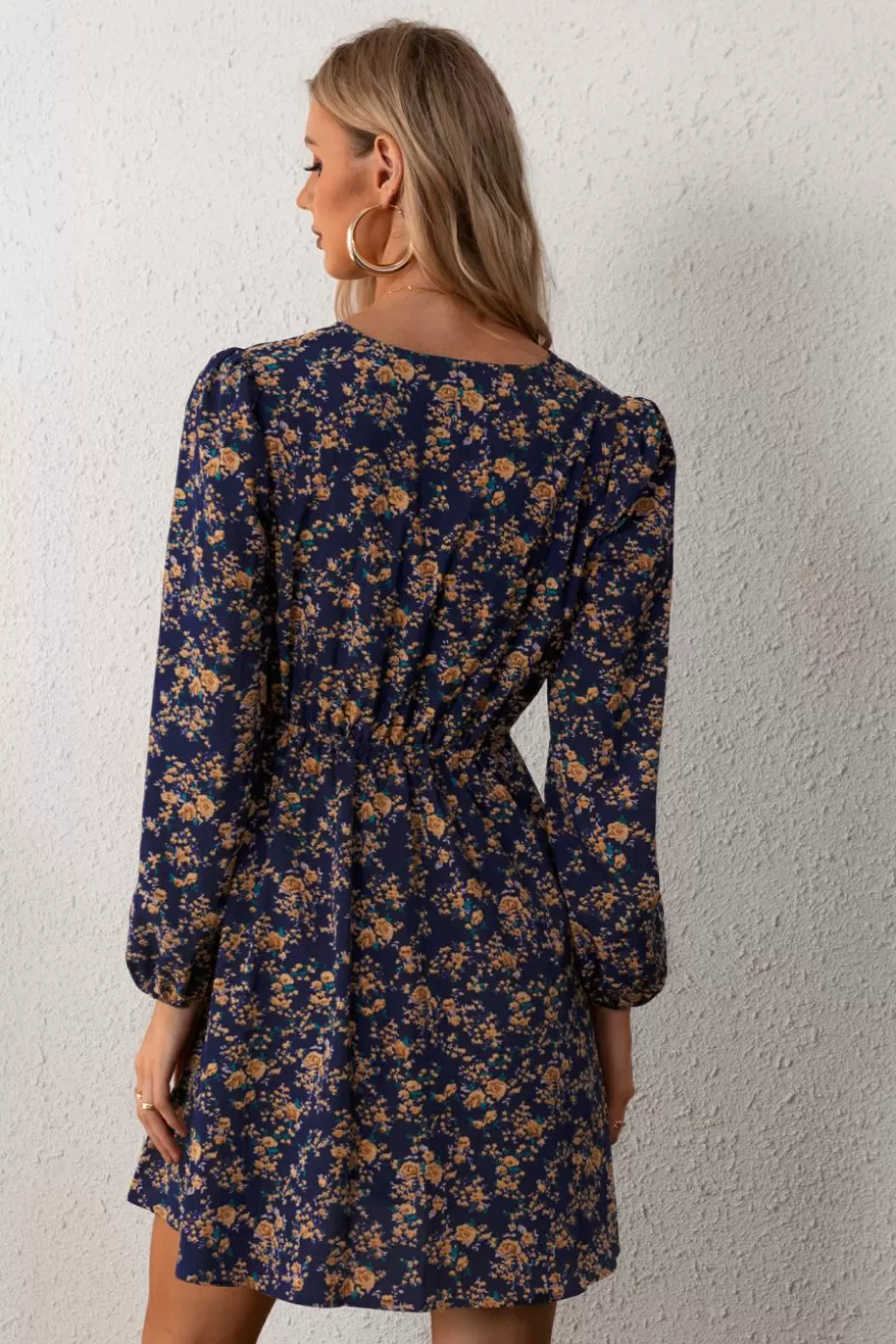 Fashion Cupshe Alison Ditsy Floral Peasant Sleeve Mini Dress Navy