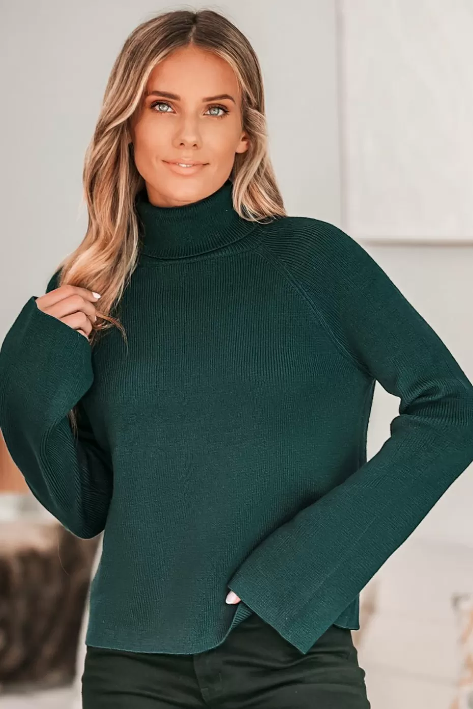 Best Cupshe Aqua Ribbed Turtleneck Sweater Turquoise