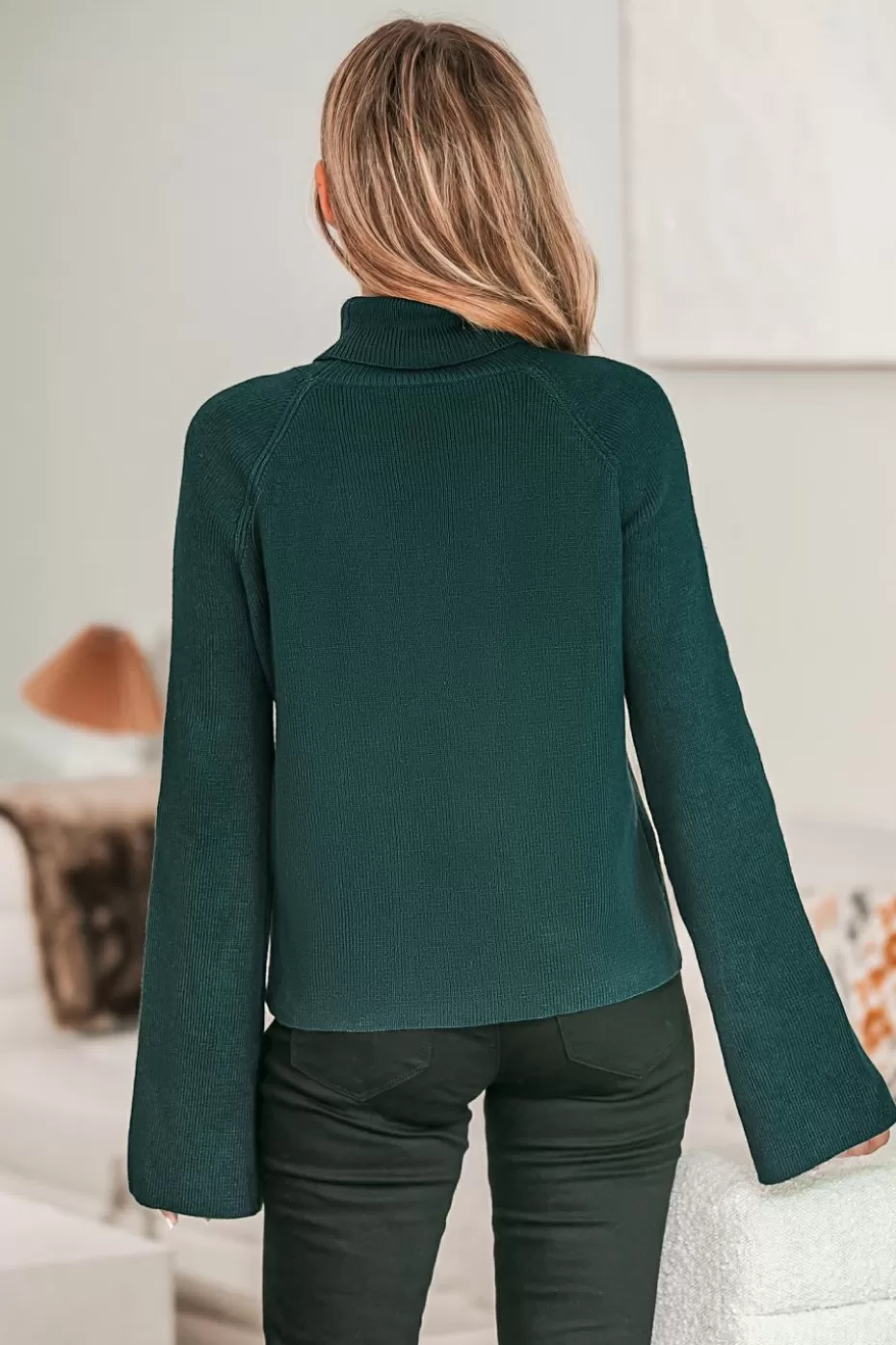 Best Cupshe Aqua Ribbed Turtleneck Sweater Turquoise