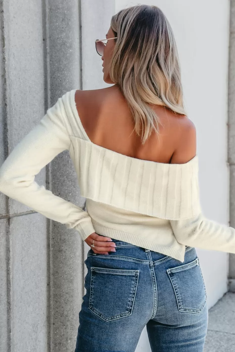 Outlet Cupshe Asymmetrical Ribbed Knit Top Beige