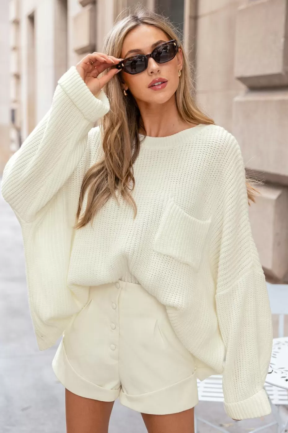 Outlet Cupshe Long Sleeve Drop Shoulder Knit Top Beige