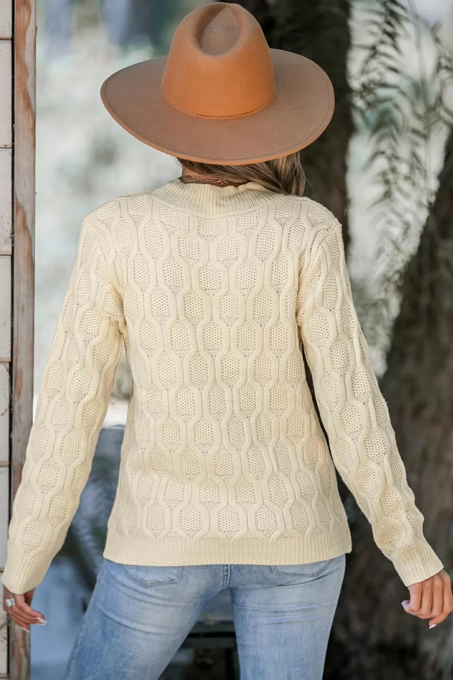 Online Cupshe Long Sleeve Mockneck Knit Sweater Top Beige