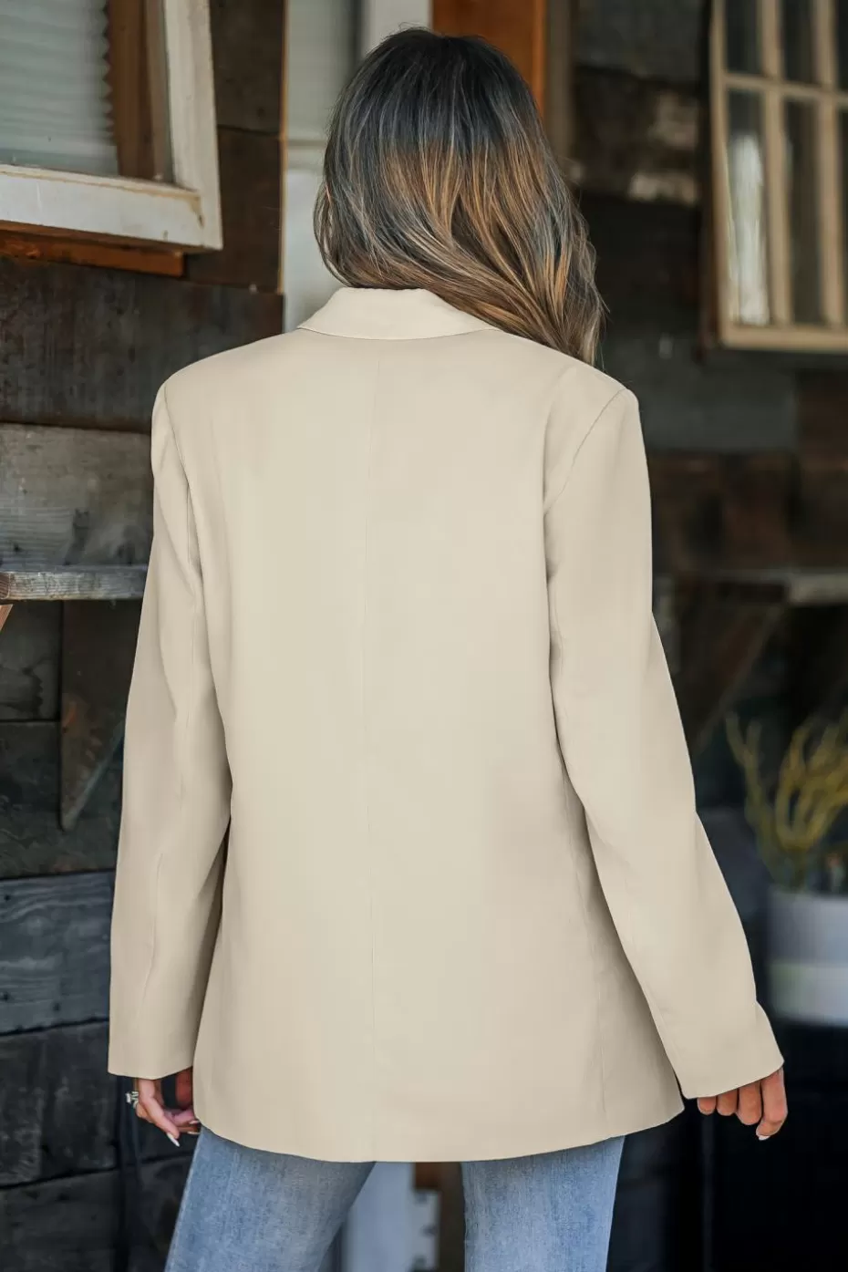 Discount Cupshe Long Sleeve Single Button Blazer Beige