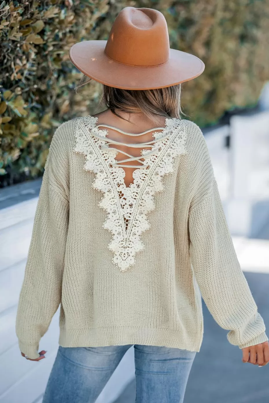 Cheap Cupshe Off-Shoulder Lace-Up Back Floral Top Beige