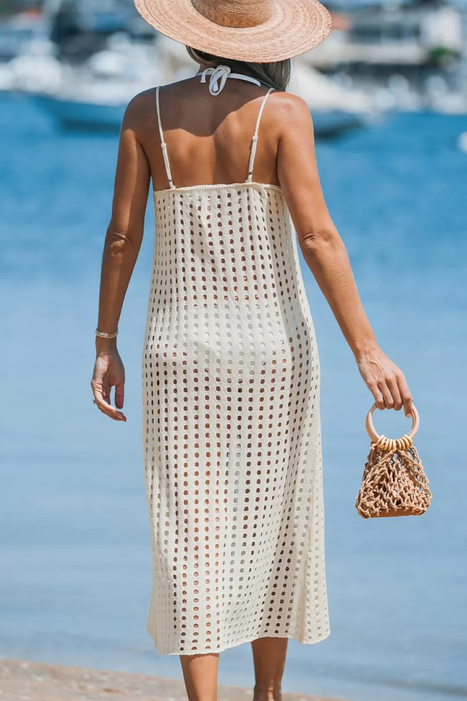 Fashion Cupshe Perforated Knit Sleeveless Keyhole Cover-Up Beige