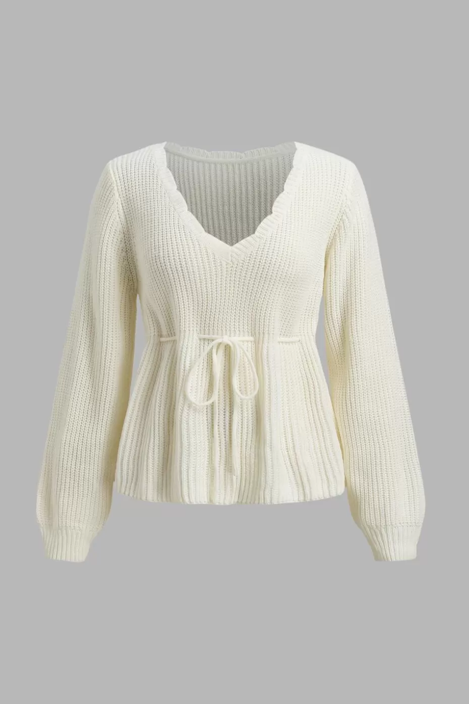 Cheap Cupshe V-Neck Long Sleeve Knit Top Beige