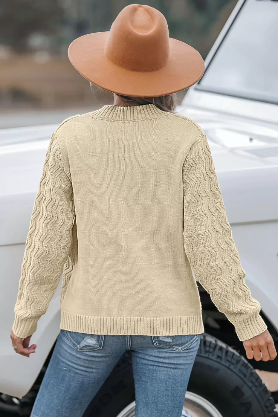 Flash Sale Cupshe V-Neck Long Sleeve Sweater Top Beige