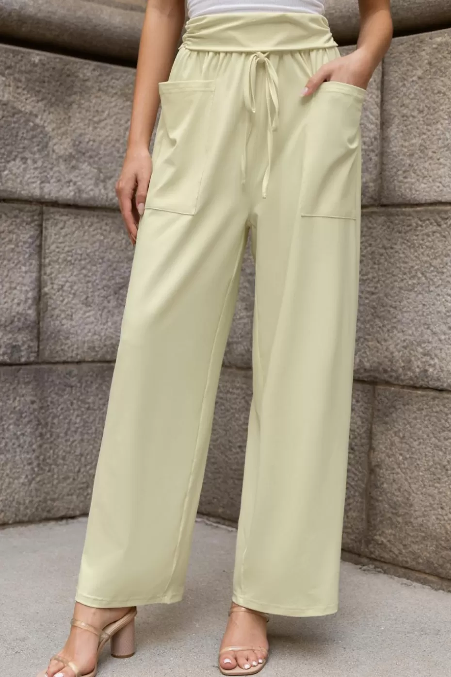 Cheap Cupshe Wide Leg Jersey Pants Beige