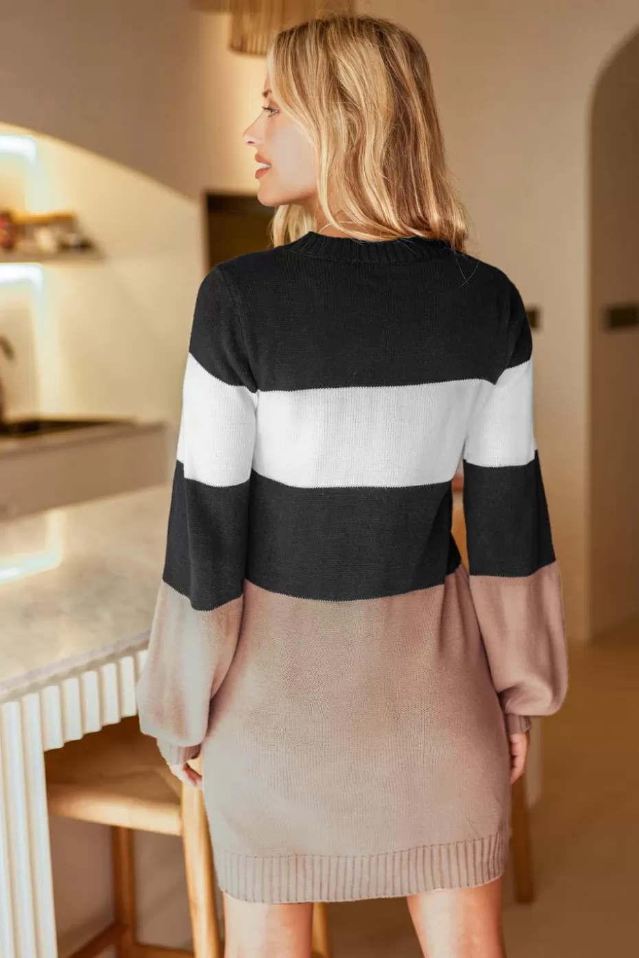 Shop Cupshe Belted Striped Ribbed Sweater Dress Pink