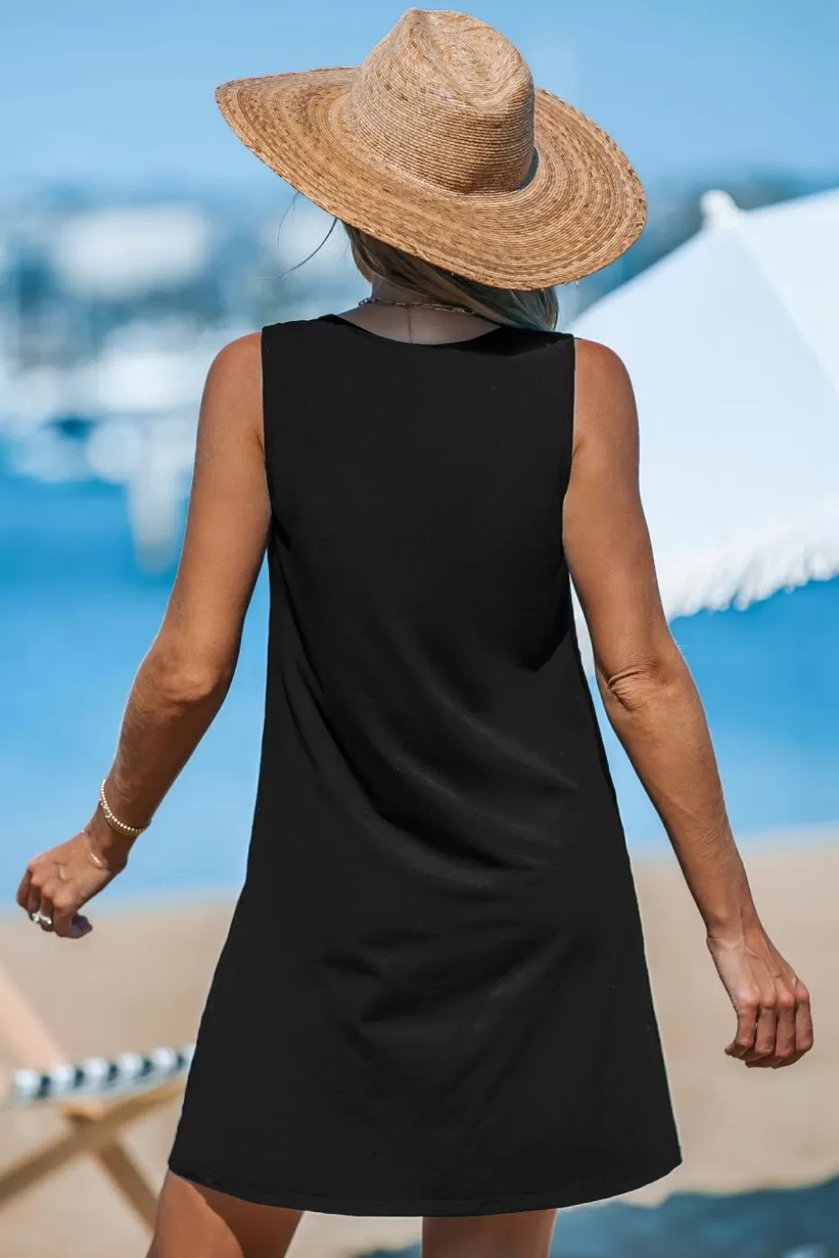 Best Cupshe Beach Sleeveless Scoop Neck Mini Dress Black