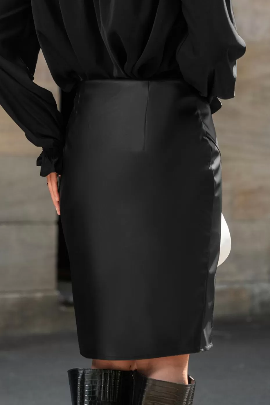 Best Sale Cupshe High-Waist Split Hem Faux Leather Skirt Black