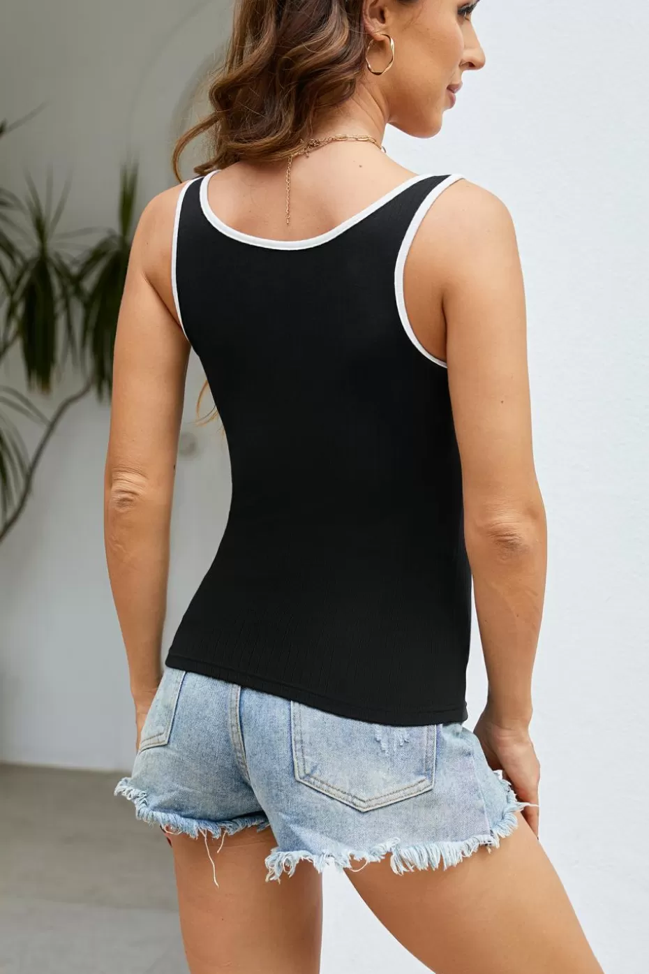 Best Cupshe Jersey Henley Tank Black