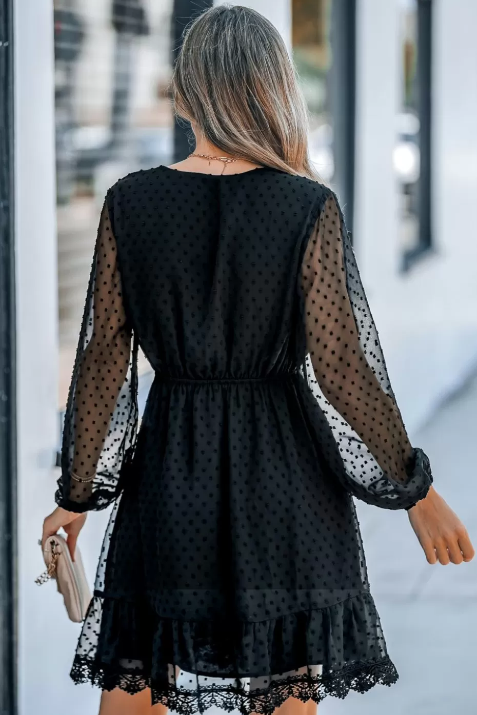 Discount Cupshe Lace Sheer Sleeve Mini Dress Black