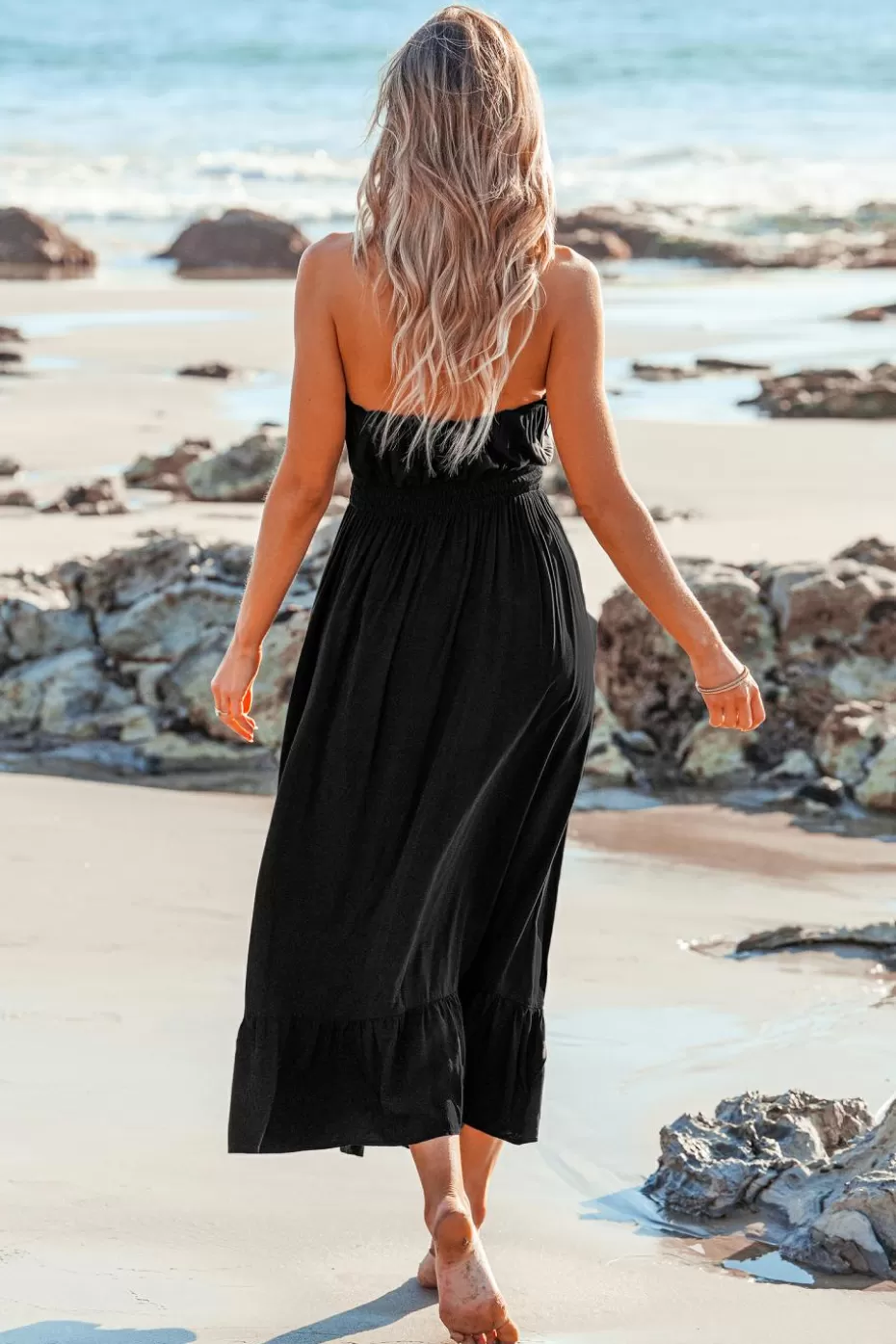 Best Cupshe Micro-Ruffle Smocked Waist Maxi Tube Dress Black