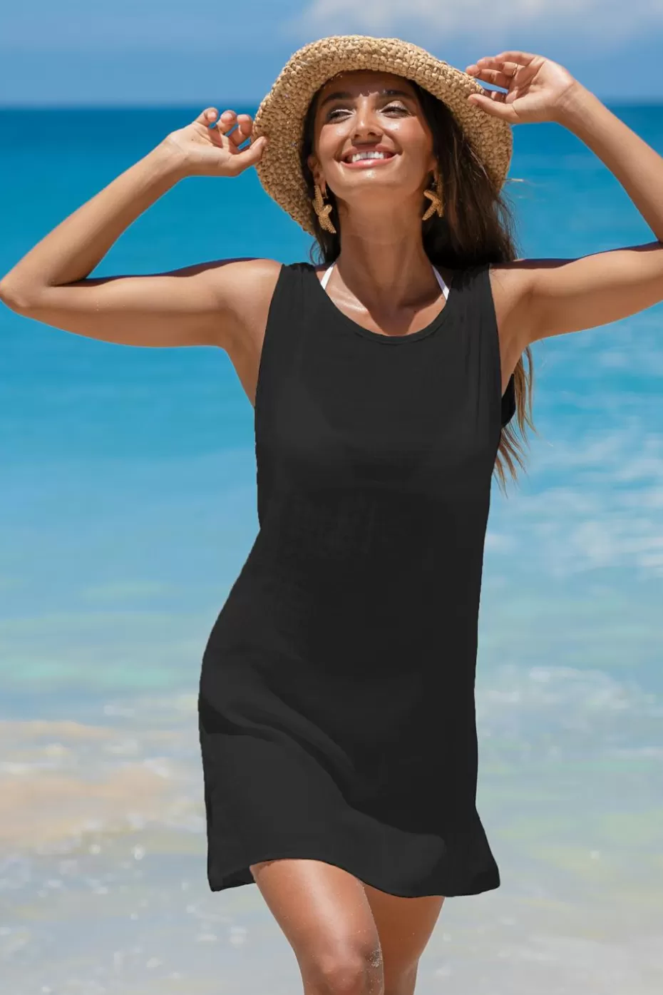 Best Cupshe Round Neck Sleeveless Cover-Up Black