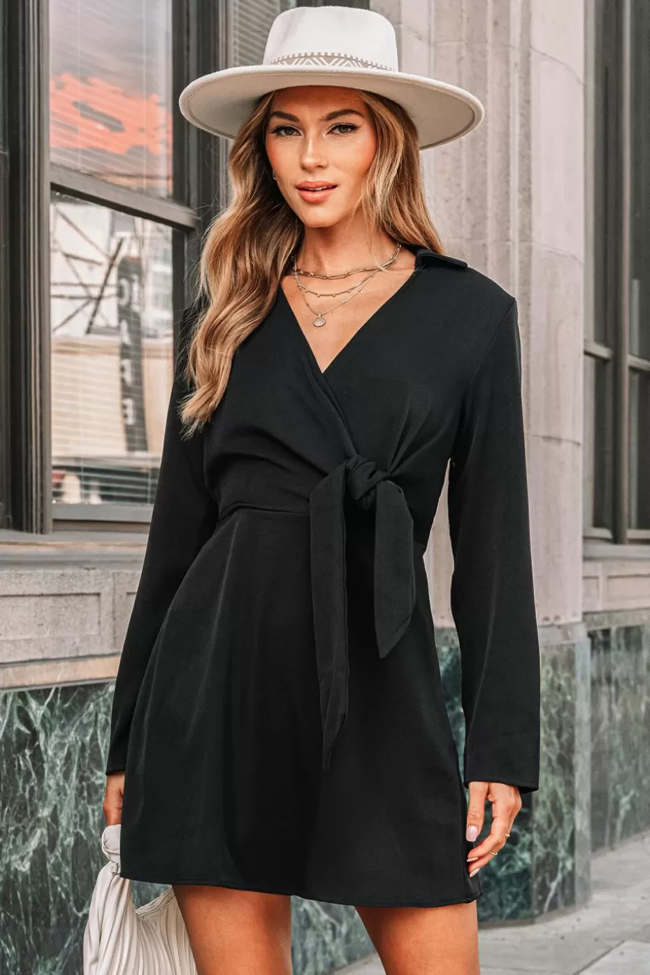 Sale Cupshe Surplice Long Sleeve Mini Dress Black