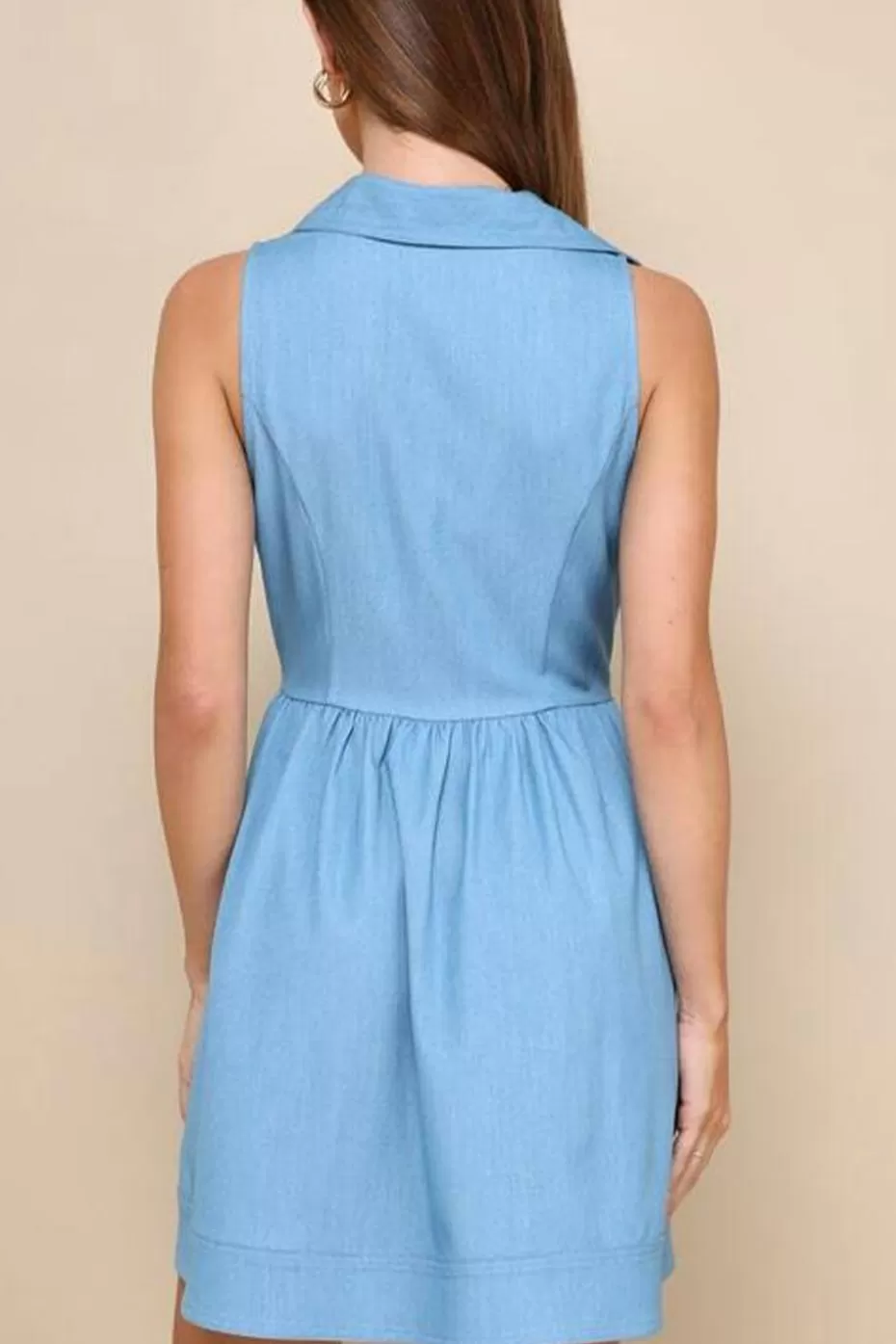 New Cupshe Collared Sleeveless Front Button Mini Dress Blue