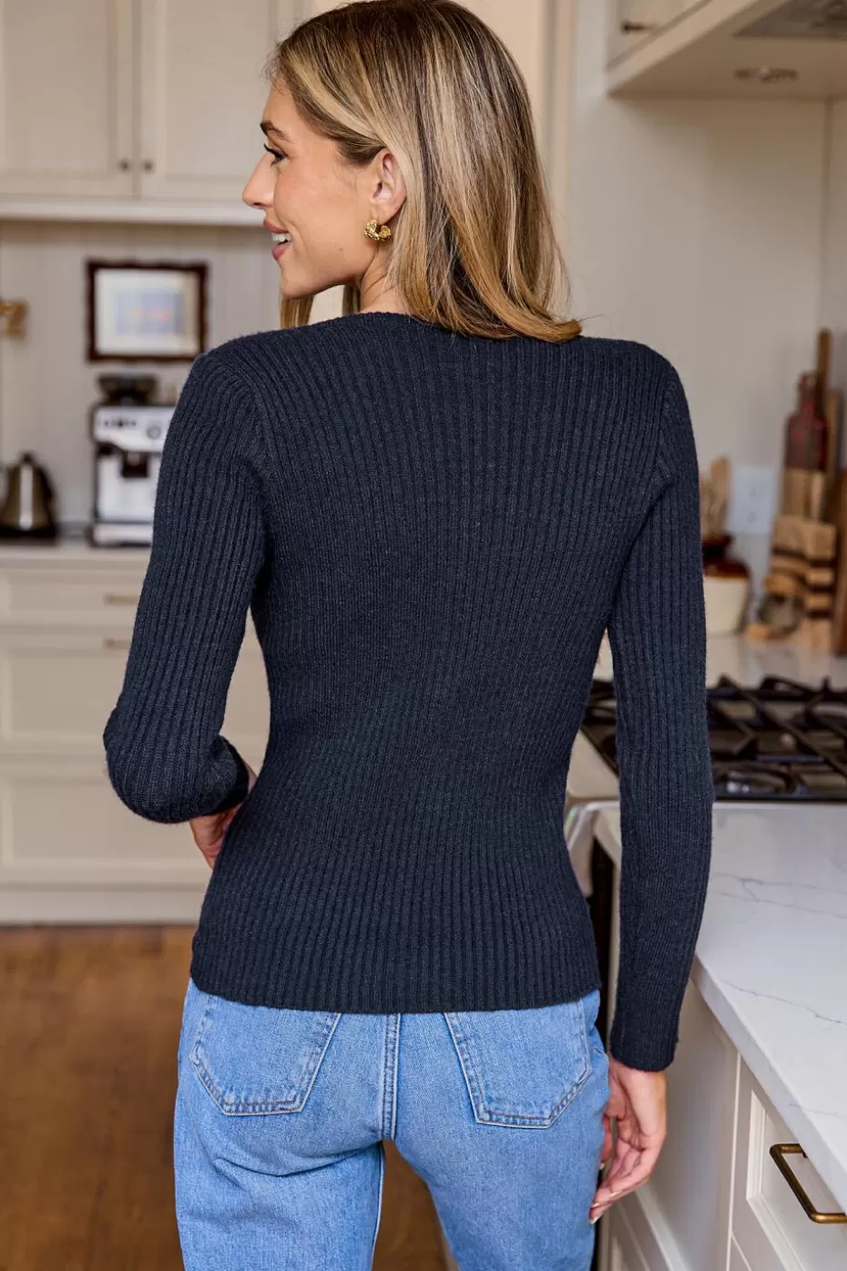 Best Cupshe Ribbed Knit Twisted Cutout Sweater Top Blue