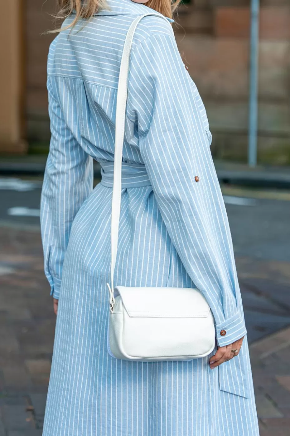 Clearance Cupshe Striped Collared Front Button Midi Shirt Dress Blue