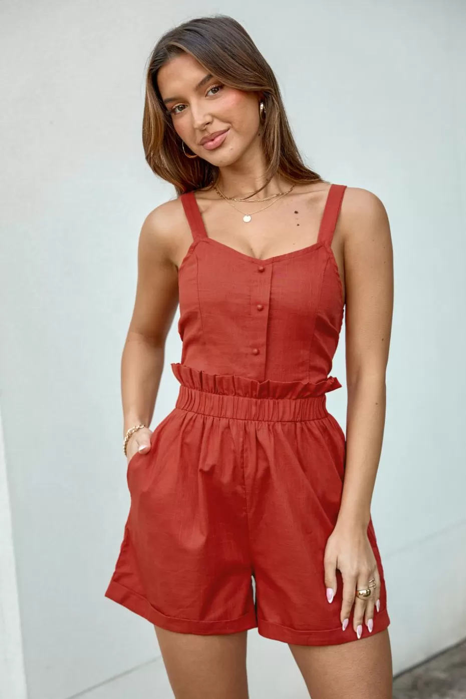 Best Cupshe Sweetheart Tank & Smocked Wide Leg Shorts Set Brick