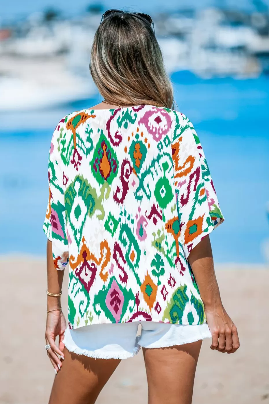 Best Sale Cupshe Bright Boho Front Button Short Sleeve Blouse White