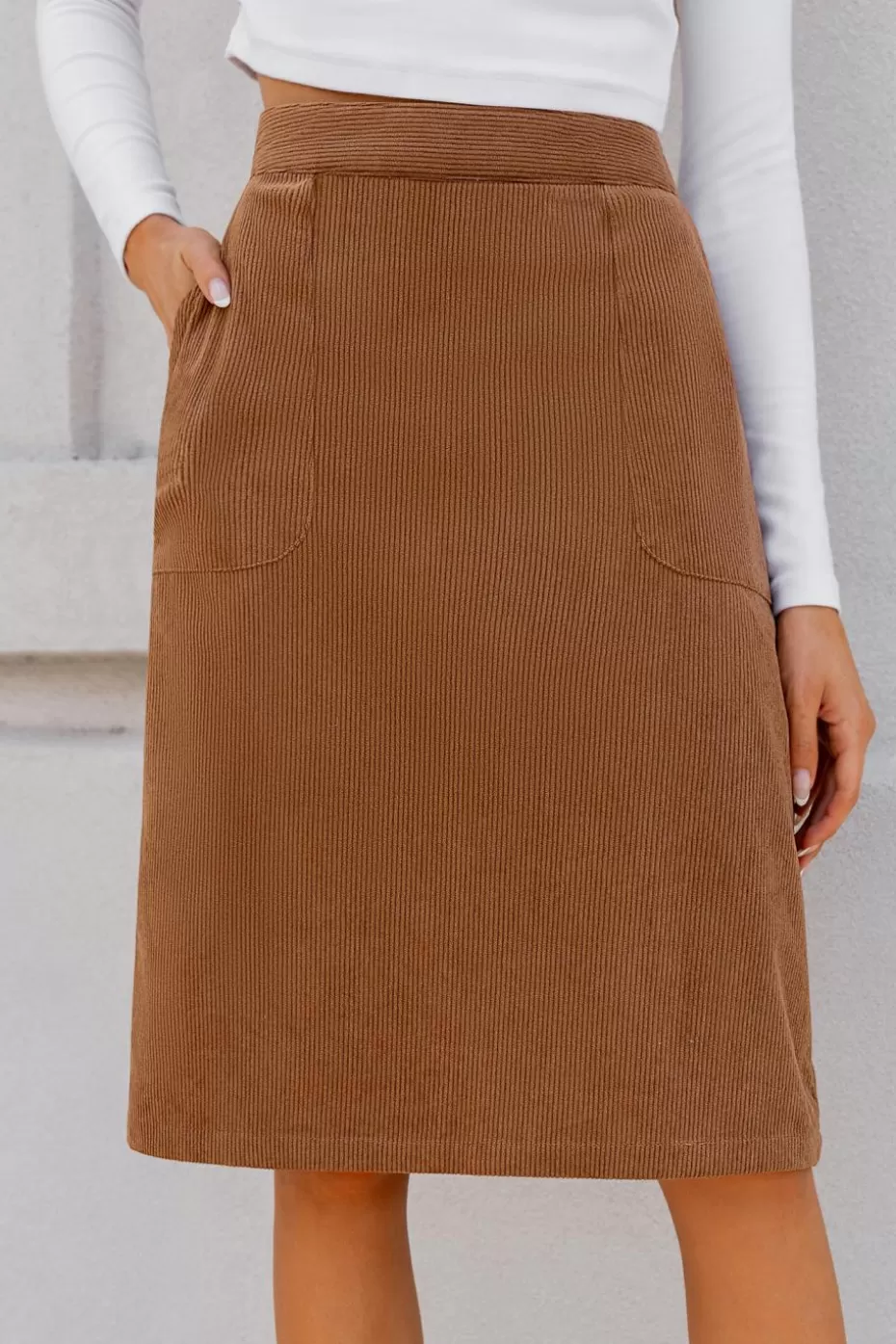 Cheap Cupshe Corduroy Pocket Midi Skirt Brown