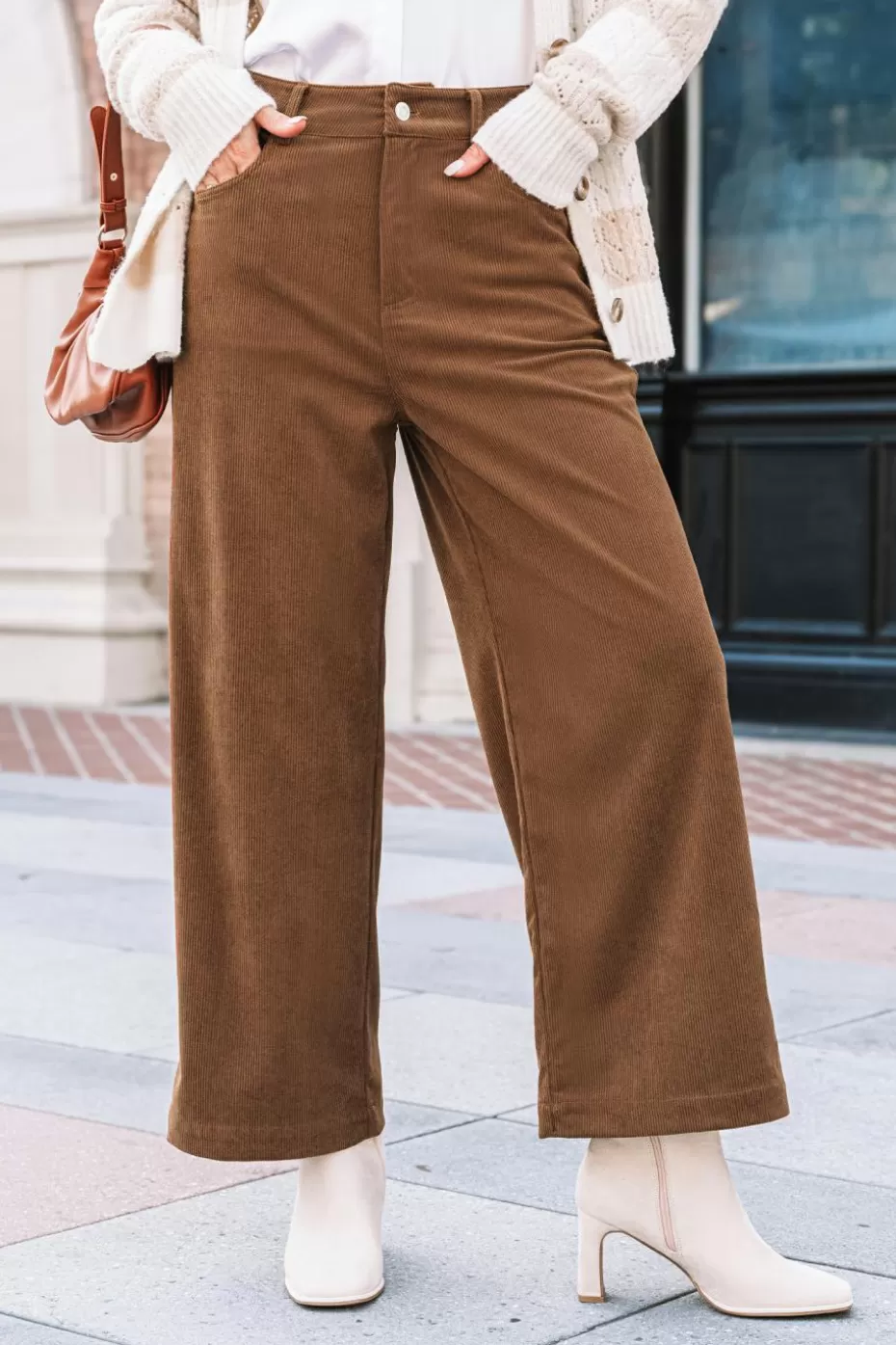 Flash Sale Cupshe Corduroy Straight Leg Pants Brown