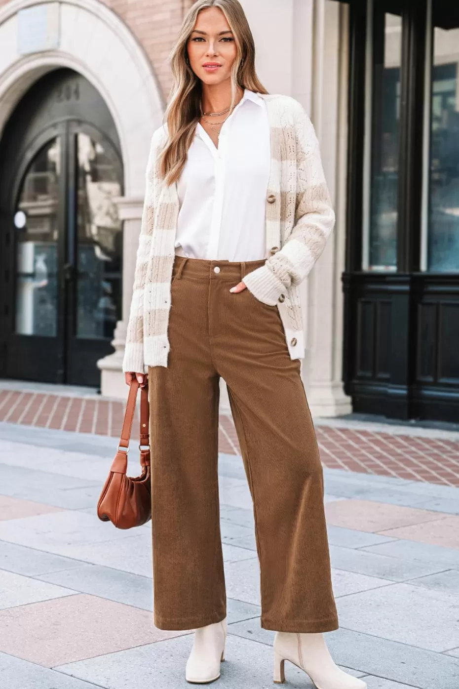 Flash Sale Cupshe Corduroy Straight Leg Pants Brown