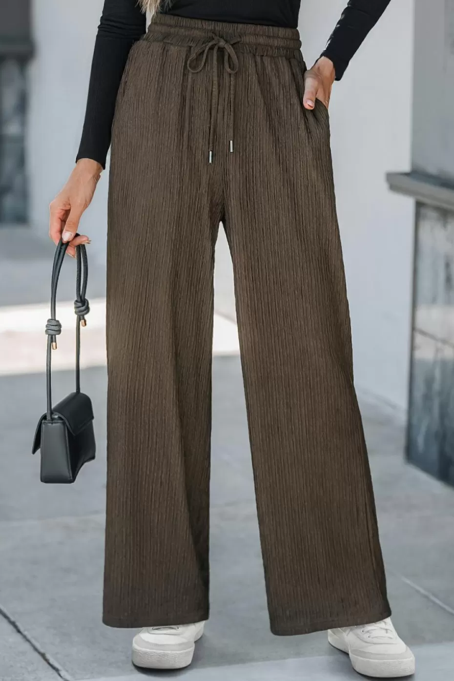 Outlet Cupshe Brown Drawstring Waist Straight Leg Jersey Pants Coffee/Espresso/Tobacco