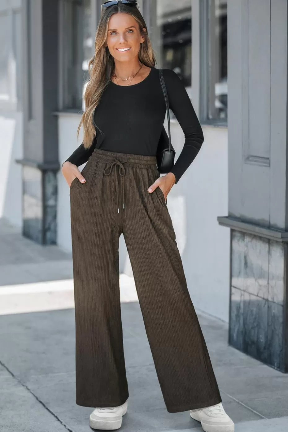 Outlet Cupshe Brown Drawstring Waist Straight Leg Jersey Pants Coffee/Espresso/Tobacco