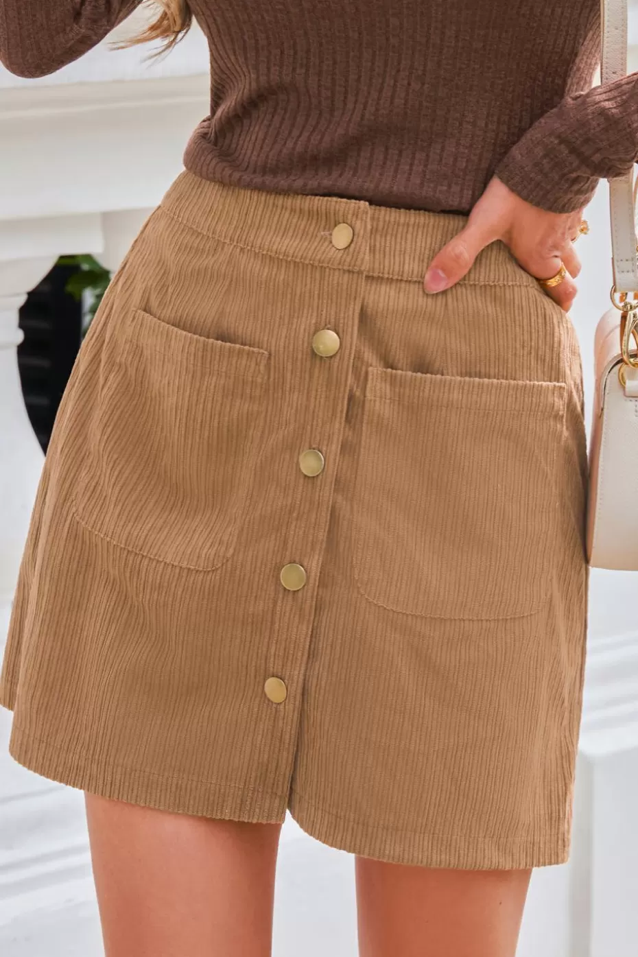 Store Cupshe Front Button Pocket Mini Skirt Brown