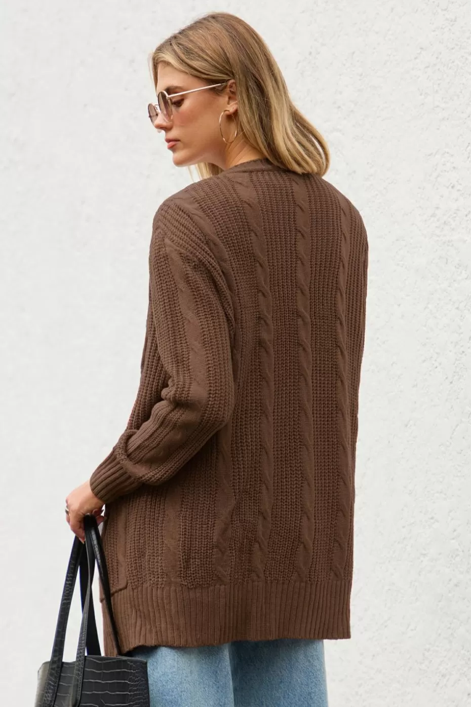 Clearance Cupshe Open Front Long Sleeve Knit Cardigan Brown