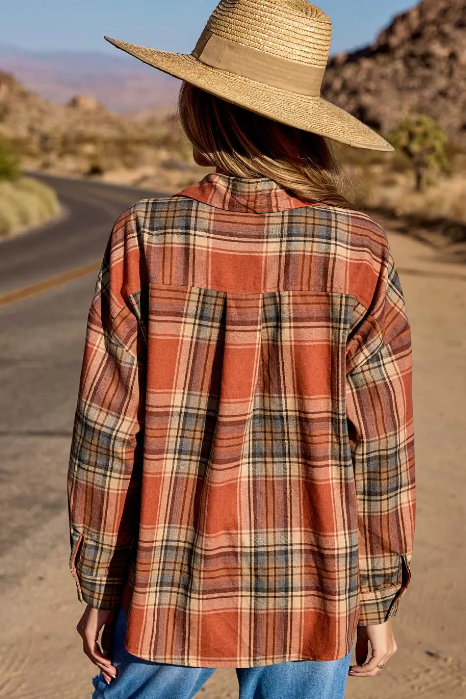 Discount Cupshe Plaid Collared Long Sleeve Button-Up Shirt Brown