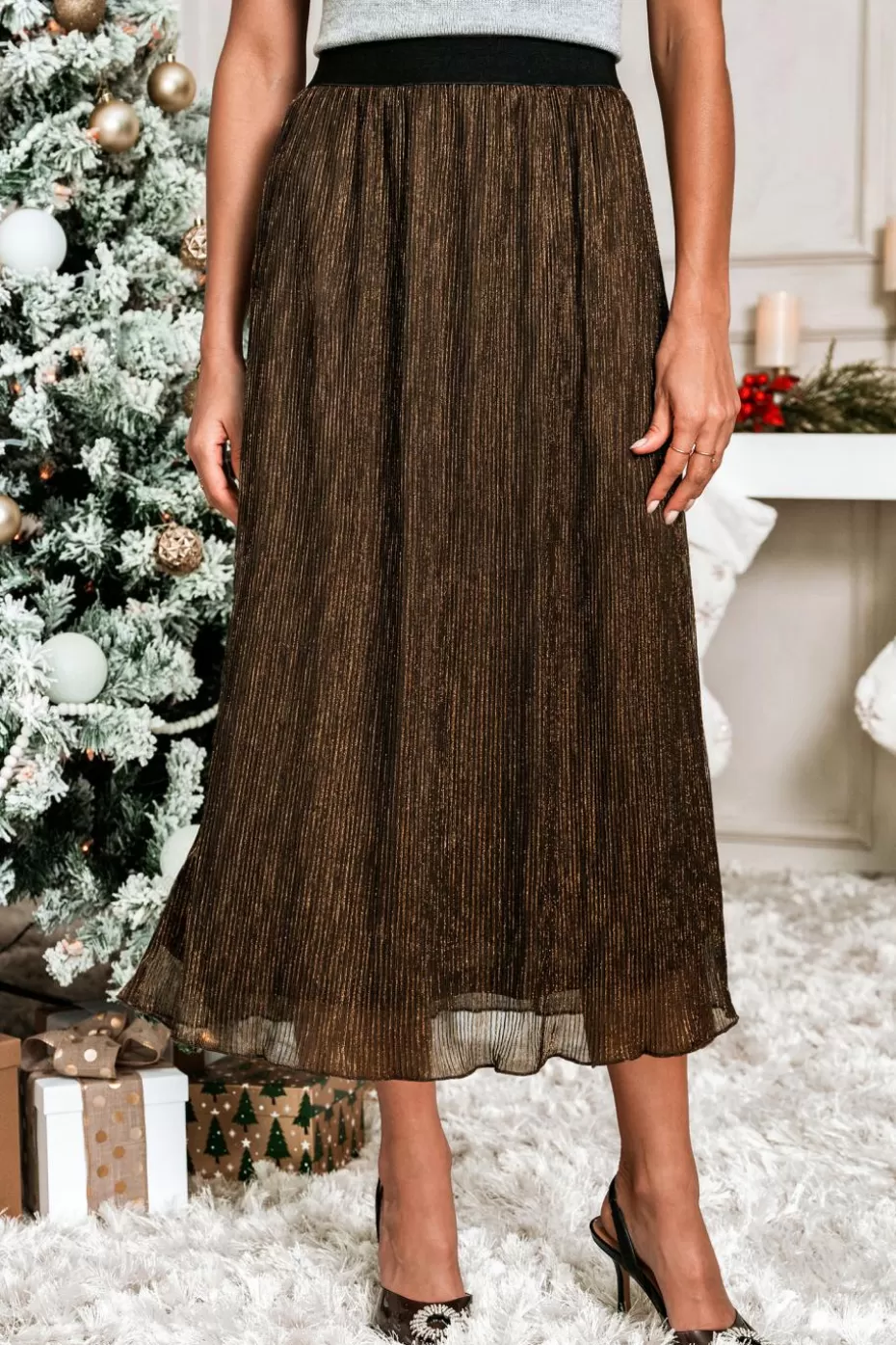 Hot Cupshe Pleated Midi Skirt Brown