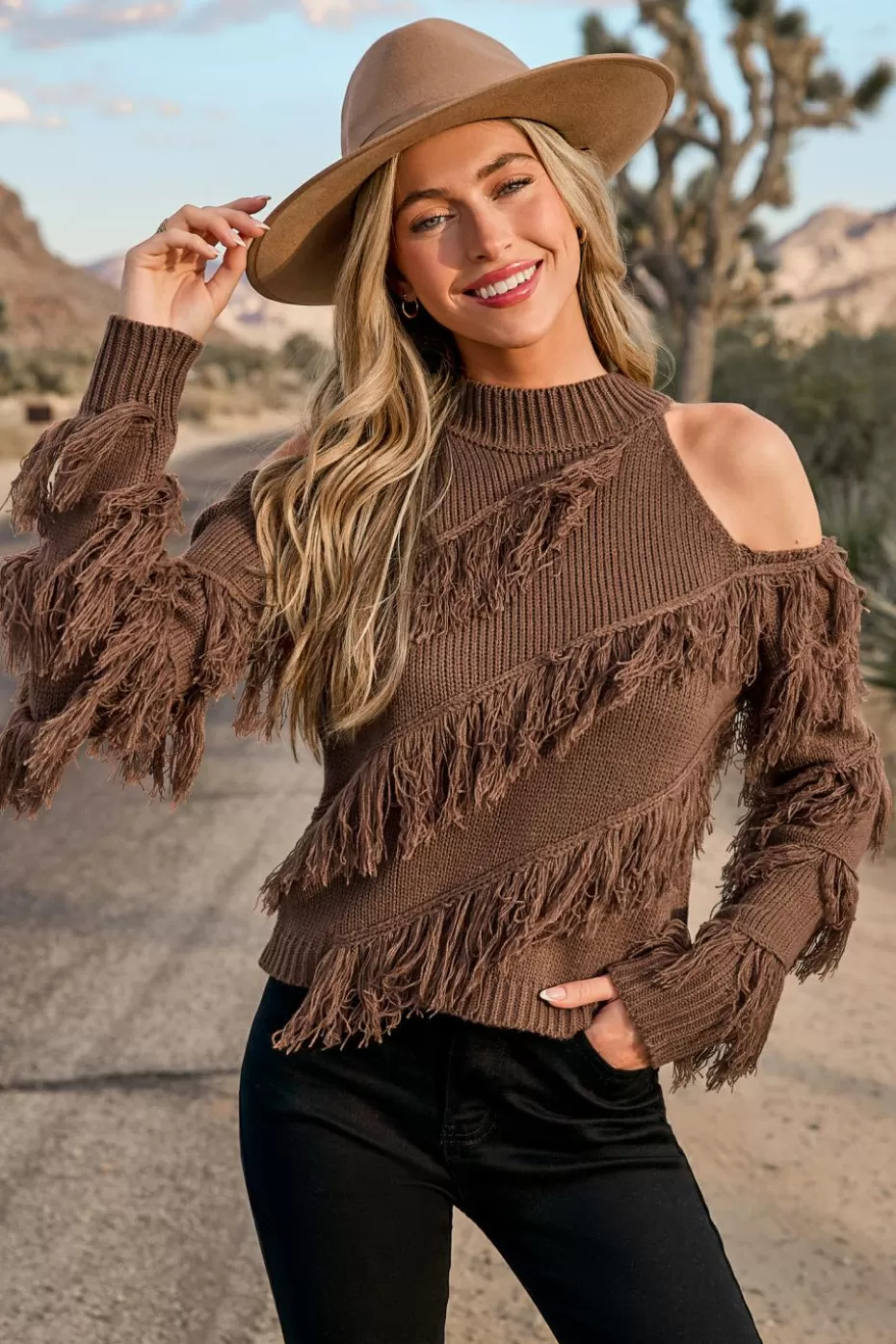 Sale Cupshe Brown Turtleneck Fringe Sweater Coffee/Espresso/Tobacco