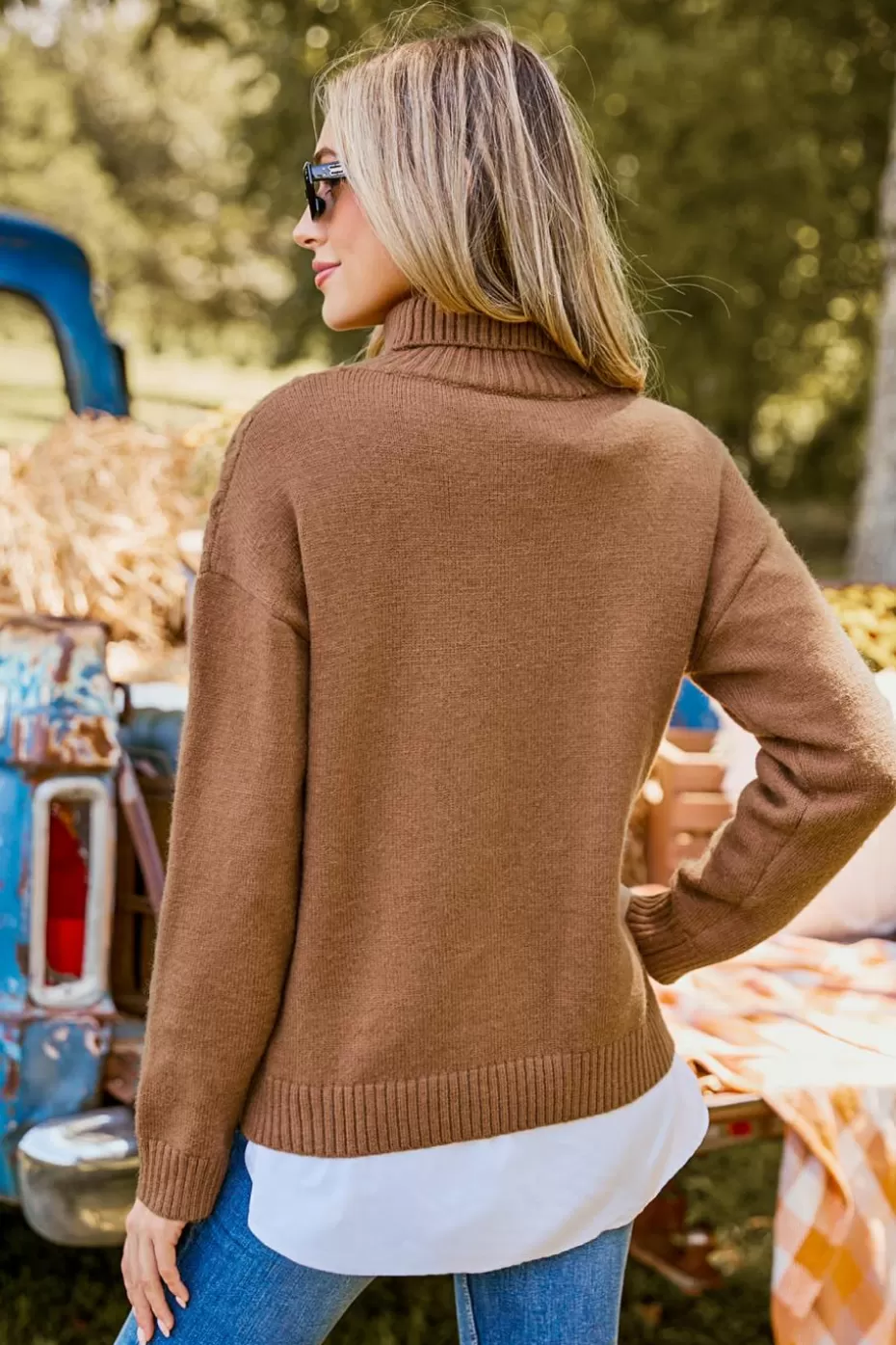 Hot Cupshe Turtleneck Long Sleeve Sweater Brown