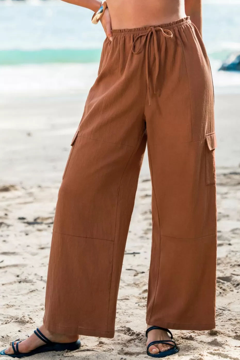 Shop Cupshe Wide Leg Utility Pants Brown