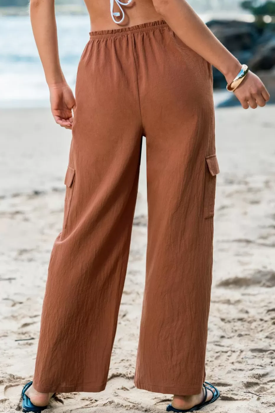 Shop Cupshe Wide Leg Utility Pants Brown