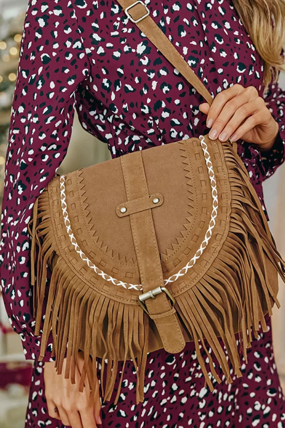 Fashion Cupshe Buckle & Fringe Crossbody Bag Brown