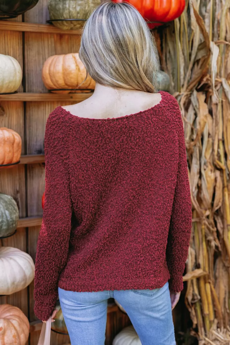 Shop Cupshe Popcorn Knit Sweater Burgundy