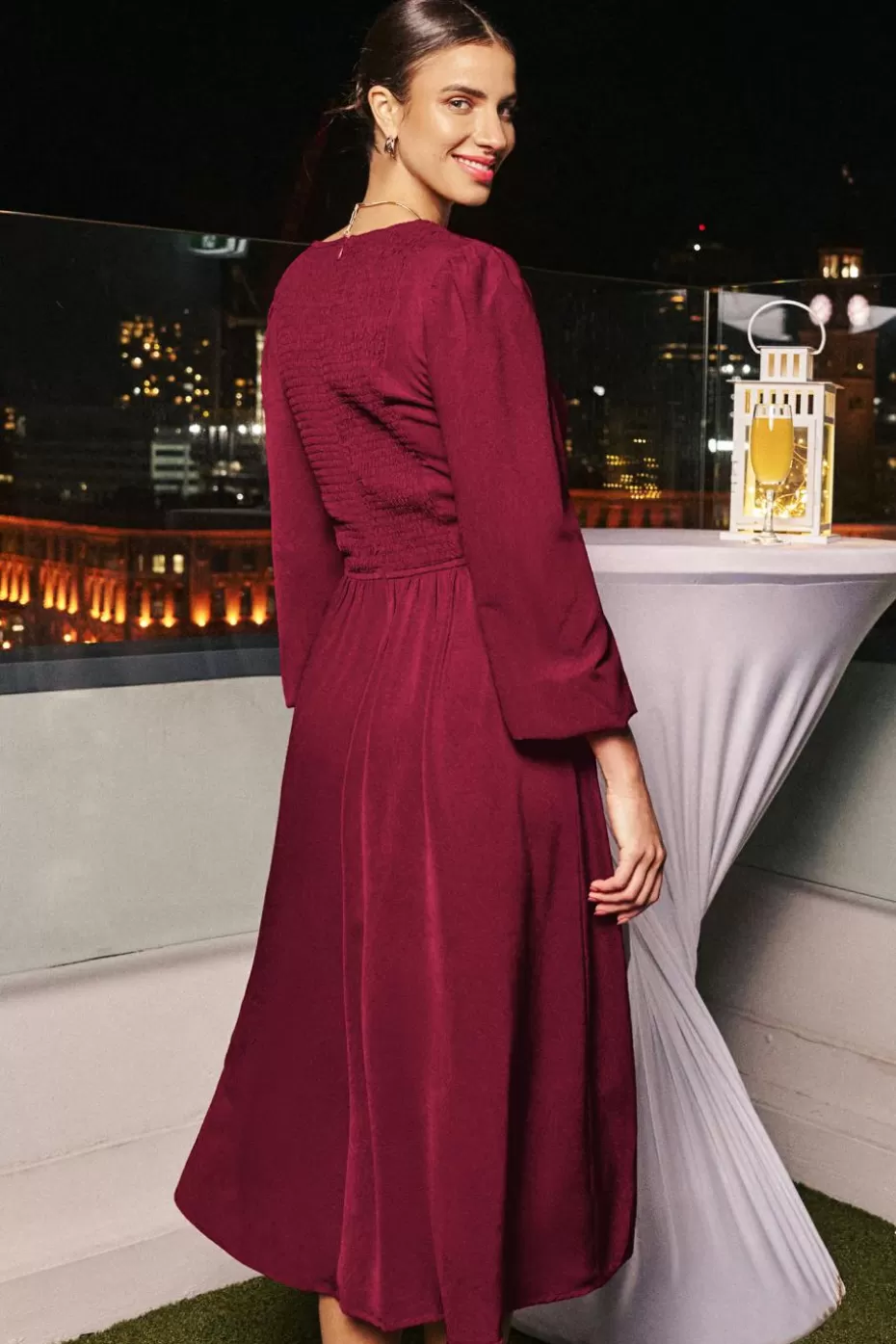 Clearance Cupshe Burgundy Sweetheart Blouson Sleeve Midi Dress Red