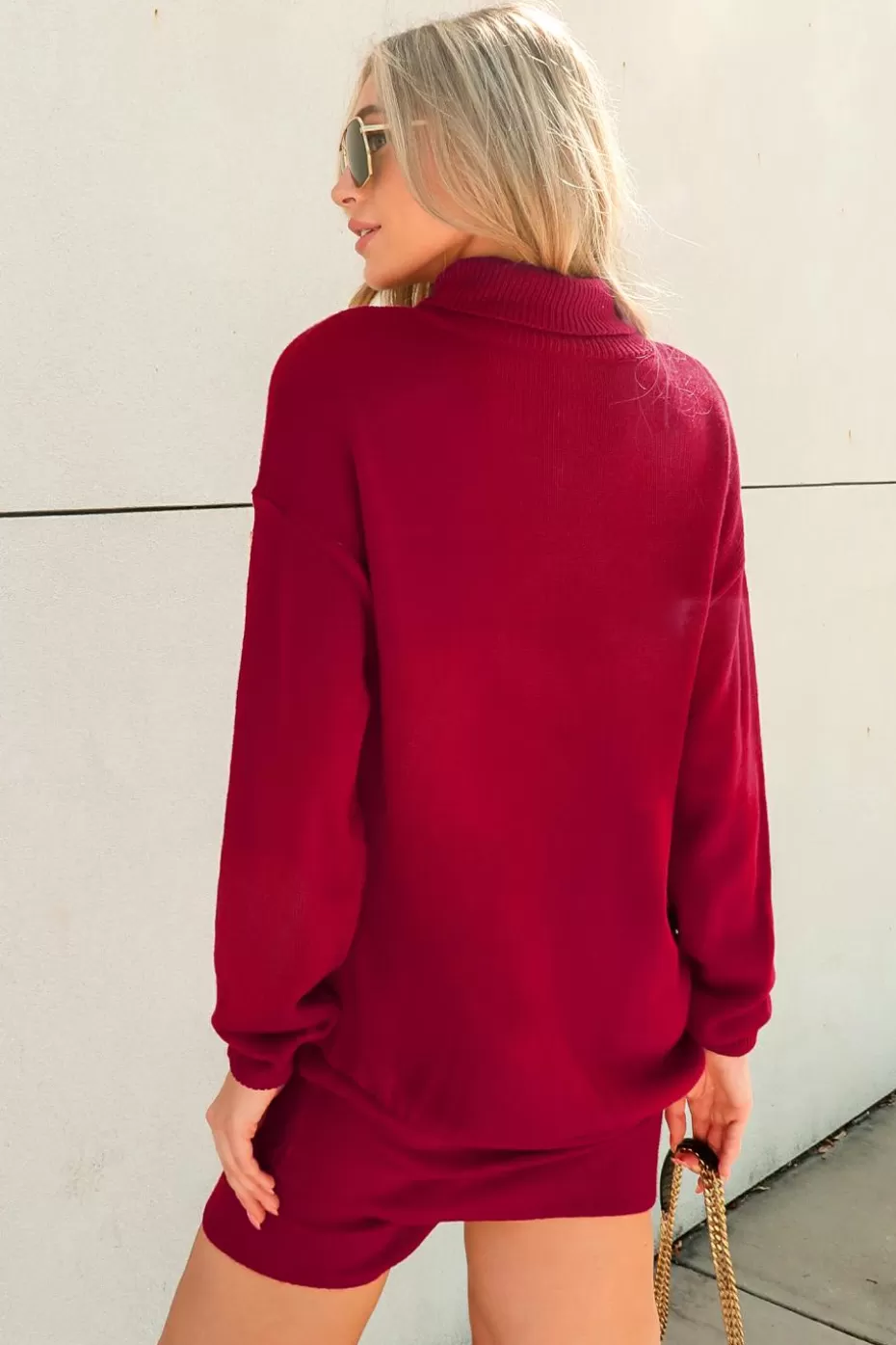 Cheap Cupshe Burgundy Turtleneck Mini Sweater Dress Red