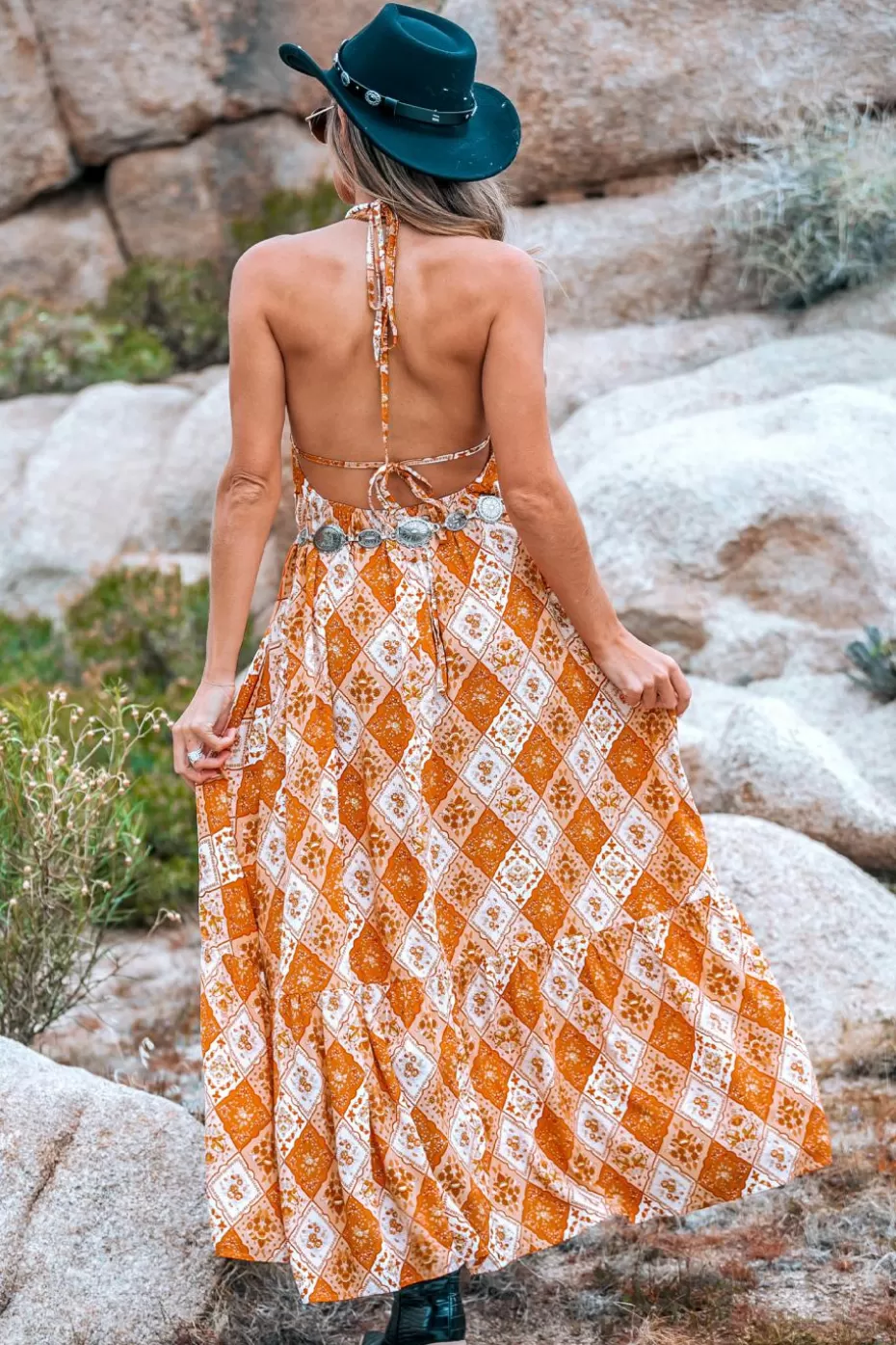 Clearance Cupshe Boho Sleeveless Plunging Maxi Dress Burnt Orange