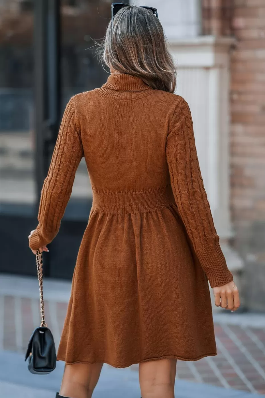 Outlet Cupshe Cable Knit Mini Sweater Dress Burnt Orange