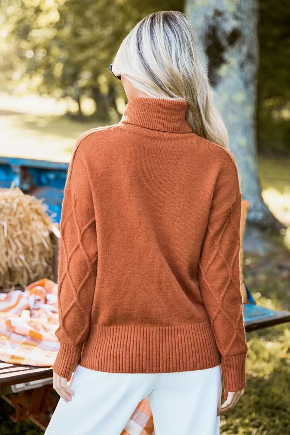 Clearance Cupshe Turtleneck Long Sleeve Sweater Burnt Orange