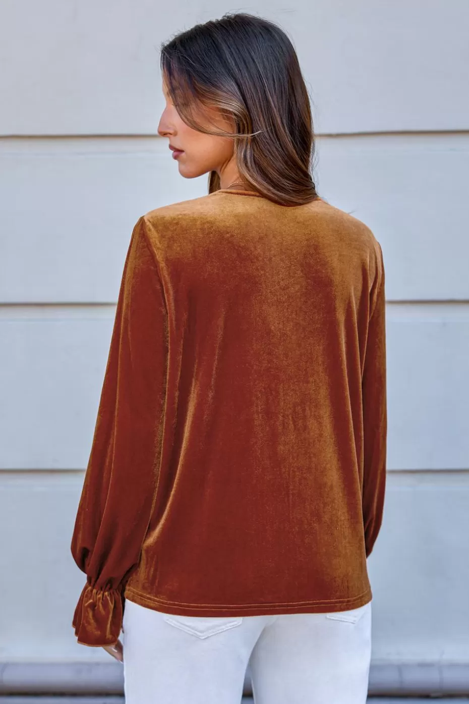 Best Cupshe V-Neck Poet Sleeve Blouse Burnt Orange