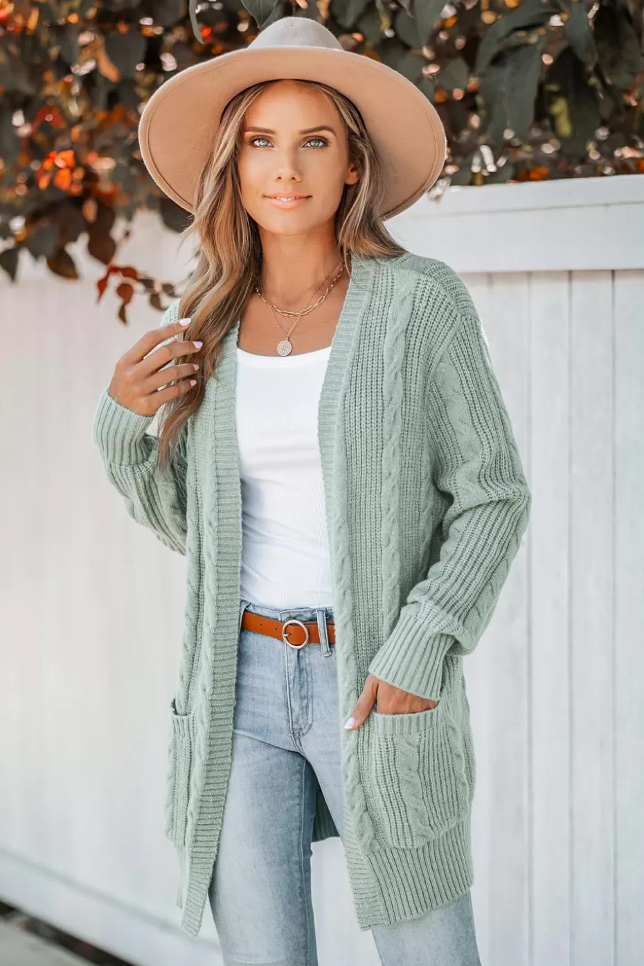 Cheap Cupshe Cable Knit Open-Front Cardigan Green