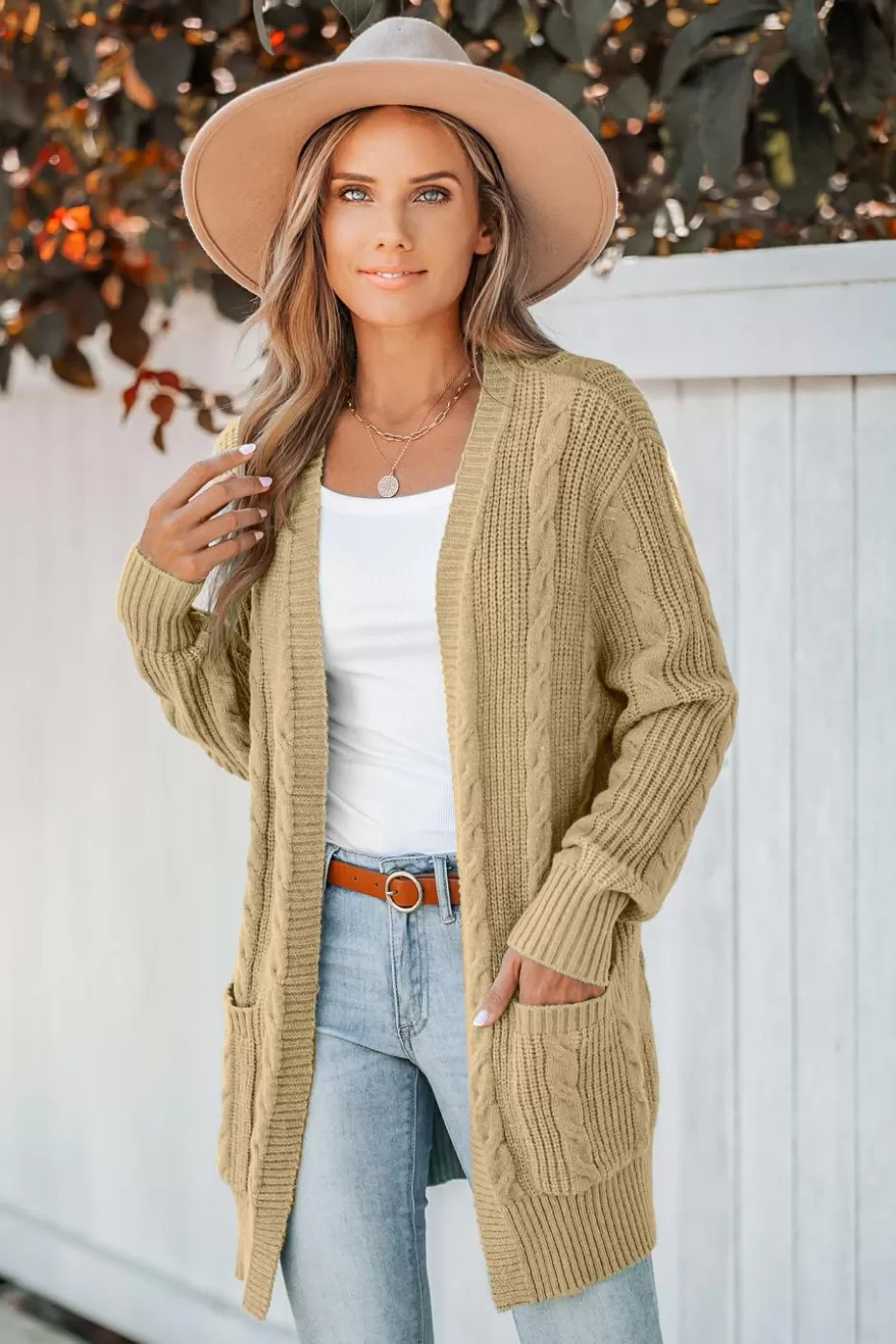 Best Sale Cupshe Cable Knit Open-Front Longline Cardigan Brown